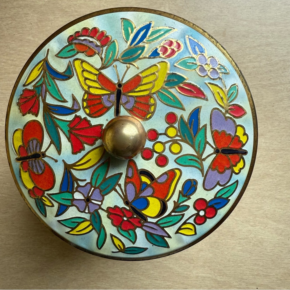 Floral Butterfly Decorative Tin Colorful Floral Design Storage - Picture 3 of 15